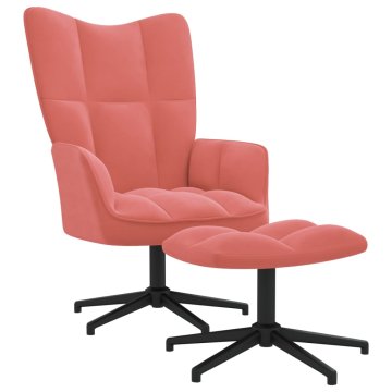 Vidaxl Stol za sproščanje s stolčkom roza žamet