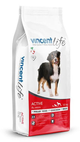 Vincent  Life hrana za aktivne odrasle pse, piščanec, 15 kg