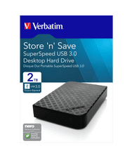 Verbatim Store 'n' Save zunanji disk, 2 TB, USB 3.0, črn (47683)