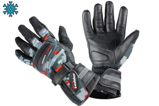 Cappa Racing Motoristične rokavice MONACO usnje/tekstil dolge črne/sive/rdeče