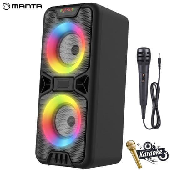 Manta SPK816 prenosni zvočnik, karaoke zvočni sistem, vgrajena baterija, Bluetooth 5.0, Disco LED lučke, črn (MAN-SPK816)