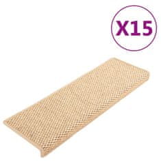 shumee Samolepilne preproge za stopnice sisal 15 kosov 65x25 cm bež