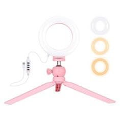 Puluz Mini Selfie krožka LED svetloba 4.7'' + stativ, roza