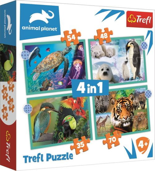 Trefl Puzzle Animal Planet: Skrivnostni svet živali 4 v 1 (35,48,54,70 kosov)