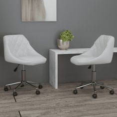 Vidaxl Vrtljivi namizni stoli, 2 kosa, beli, oblazinjeni z umetnim usnjem