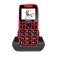 Evolveo EasyPhone mobilni telefon za starejše s polnilnim stojalom, Rdeč