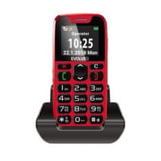 Evolveo EasyPhone mobilni telefon za starejše s polnilnim stojalom, Rdeč