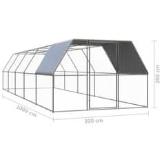 Vidaxl Zunanji kokošnjak 3x10x2 m pocinkano jeklo