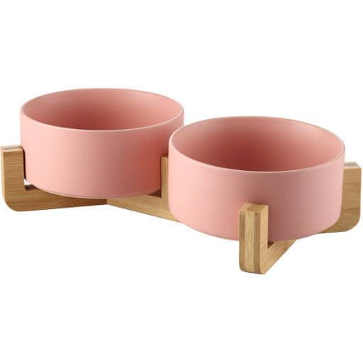 Mersjo Keramična dvojna lesena skleda roza 2x400 ml