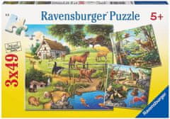 Ravensburger Puzzle Živali v gozdu, živalskem vrtu in na kmetiji 3x49 kosov