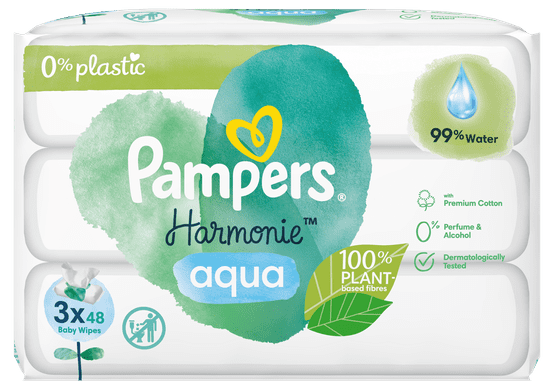 Pampers Harmonie Aqua otroški čistilni robčki, 3 x 48 kosov, 144 robčkov 