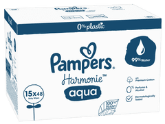 Pampers Harmonie Aqua otroški čistilni robčki, 15 x 48 kosov, 720 robčkov