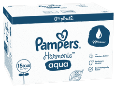 Pampers Harmonie Aqua otroški čistilni robčki, 15 x 48 kosov, 720 robčkov