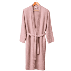 Denizli Concept Kopalni plašč iz muslina KIMONO pudra. 100% bombaž., L-XL