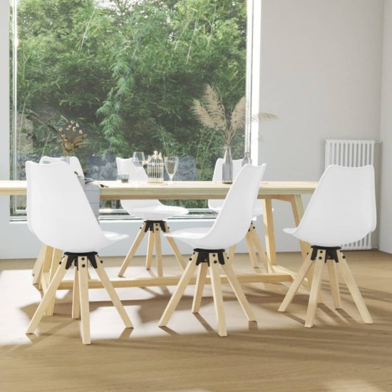 Greatstore Vrtljivi jedilni stoli 6 kosov bele barve PP