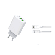 XO Polnilec za telefon L85C 2X USB 2,4A bel + 8-pin Lightning kabel