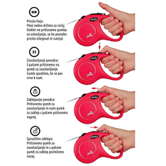 Flexi New Classic povodec, M, 5 m, do 25 kg, rdeč