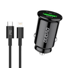 DUDAO R3PRO avto polnilec USB QC3.0 / USB-C PD + kabel USB-C / Lightning 18W, črna