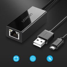 Ugreen USB zunanji omrežni adapter za Chromecast + kabel 1m, črna