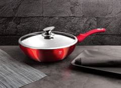 Berlingerhaus Ponev WOK s pokrovom z marmornato površino 28 cm Burgundija Metallic Line BH-1265
