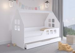 Wooden Toys Lesene igrače Otroška postelja HOUSE 160x80 cm s predalom + vzmetnica