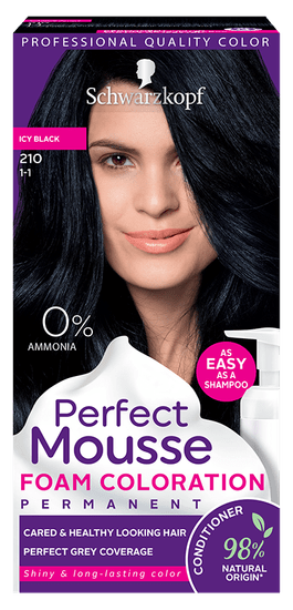 Schwarzkopf Perfect Mousse barva za lase, 210 ledeno črna