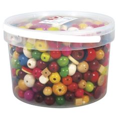 Rayher.	 Lesene perle, različne barve, 16-25 mm o, posoda 1200 g