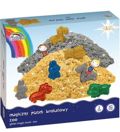 Rayher.	 Magični pesek z bleščicami: ZOO,1000g, modelčki