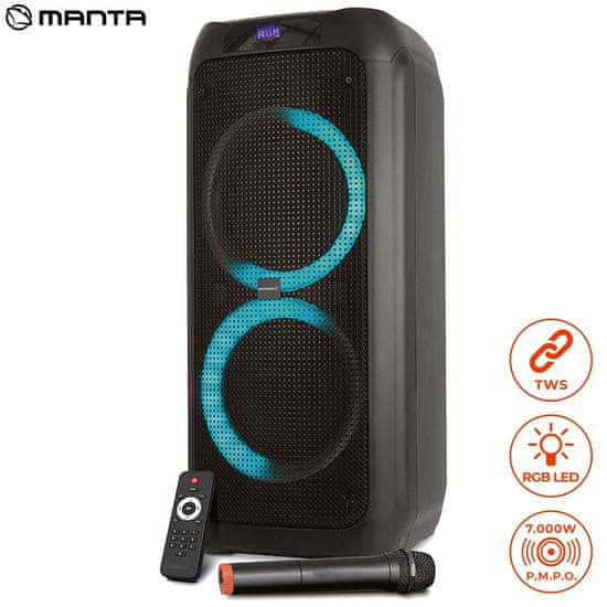 Manta SPK5350 Flame zvočnik, karaoke, vgrajena baterija, Bluetoth/USB/RADIO FM, Disco LED lučke, črn (MAN-SPK5350) - Odprta embalaža