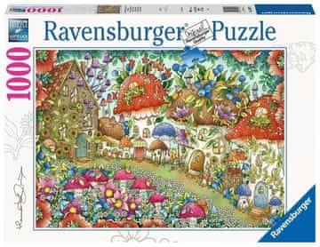 Ravensburger Puzzle Simpatične hišice iz gob na cvetličnem travniku 1000 kosov