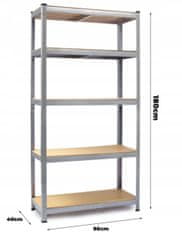 Kynast Kovinski regal 180x90x40 cm 5 polic Silver