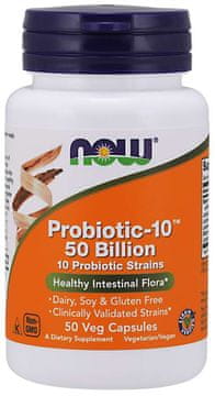 NOW Foods Probiotic-10, probiotiki, 50 milijard CFU, 10 sevov, 50 rastlinskih kapsul