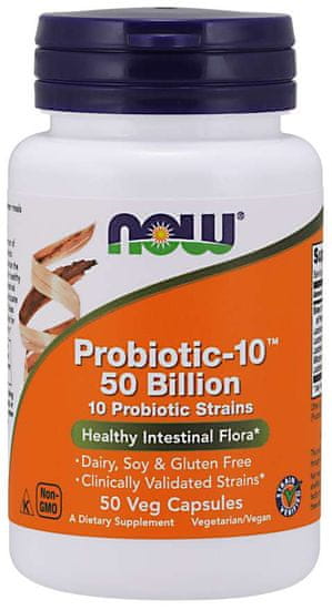 NOW Foods Probiotic-10, probiotiki, 50 milijard CFU, 10 sevov, 50 rastlinskih kapsul