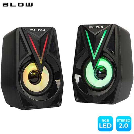 Blow Balance računalniški in gaming zvočniki, 2.0 Stereo, USB, RGB LED osvetlitev, 2x4W, črni (ZV-BL-PC-BALANCE-66380)