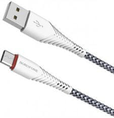 Borofone X25 podatkovni kabel USB Type C, 1m, 3A, pleten, bel