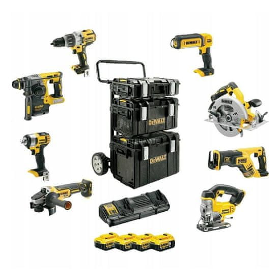 DeWalt 18V kombinirani komplet Dcd996+Dcf880+Dcg405+Dcs331+Dcs367+Dcs570+Dch273+Dcl050 4X5.0Ah Voziček Ts