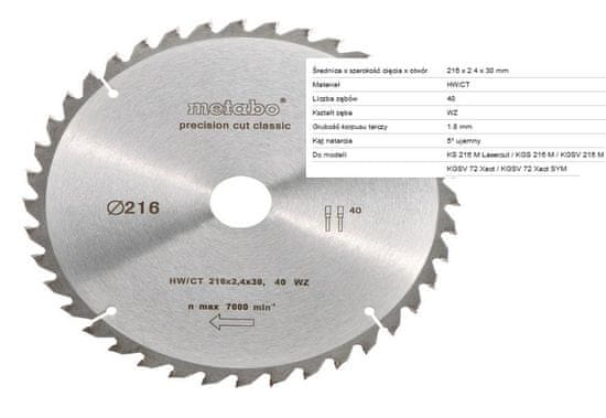 Metabo List za krožno žago HW/CT 216x30mm 40 zob