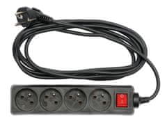 Vorel Podaljševalni kabel s 4 vtičnicami 1,5 m črne barve s stikalom za vklop/izklop 72630