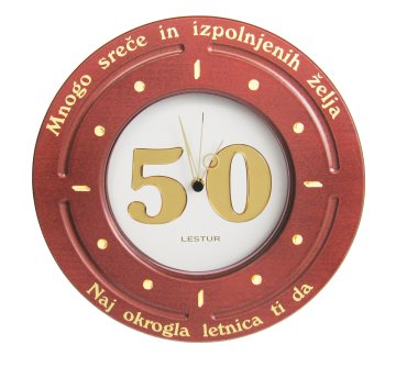 LESTUR Stenska darilna ura Okrogla letnica 50, darilna ura, lesena ura, stenska ura, okrogla obletnica, letnica, darilo, darilo za moške, darilo za ženske, Slovenija