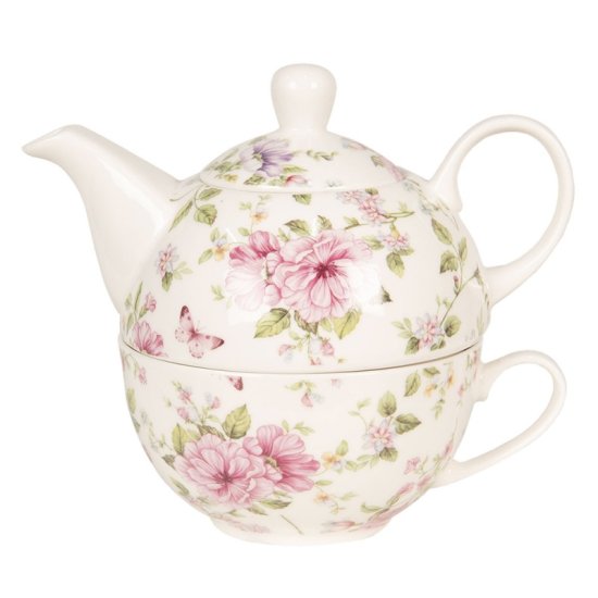 Clayre & Eef Porcelanski čajni set za eno osebo Flowers 400 ml