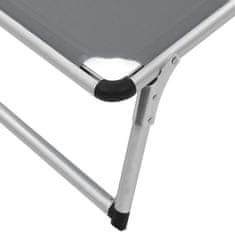 Vidaxl Zložljiv ležalnik s streho 2 kosa aluminij in tekstil siv