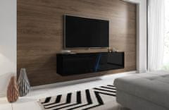 Furnitura Viseča TV omarica LANT visoki sijaj Črna 160 cm+ LED