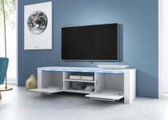 Furnitura Moderna TV omarica MAKS bela visoki sijaj 140 cm + LED
