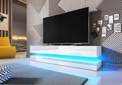 Furnitura Viseča TV omarica FLIN bela visoki sijaj, 140 cm + LED