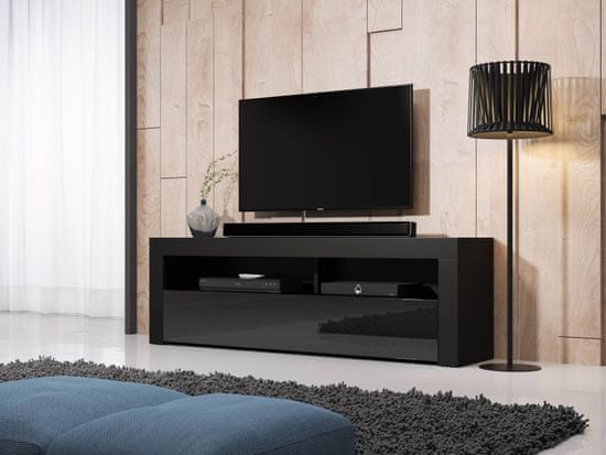 Furnitura TV omarica TITAN črna visoki sijaj 160 cm + LED