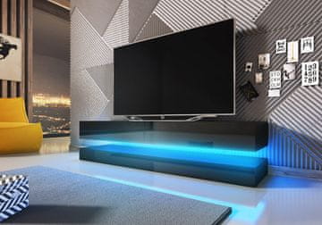 Furnitura Viseča TV omarica FLIN črna visoki sijaj, 140 cm + LED