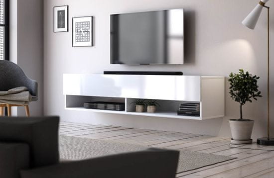 Furnitura Viseča TV omarica DORI Bela visoki sijaj 140 cm