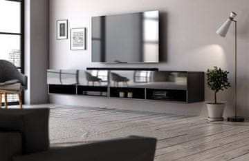 Furnitura Viseča TV omarica DORI Črna visoki sijaj 200 cm