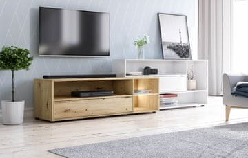 Furnitura TV omarica ROK 2 240 cm HRAST+BELA z LED osvetlitvijo