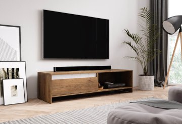 Furnitura TV omarica NELI 140 cm HRAST + BELA VISOKI SIJAJ